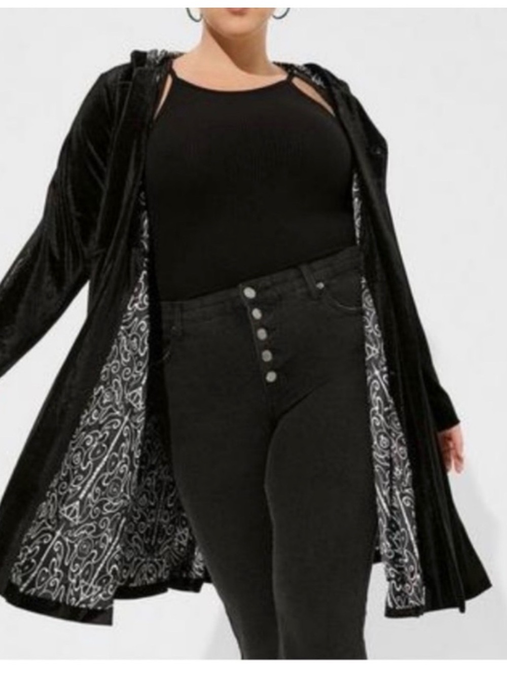 Torrid 4/24 Harry Potter Velvet Hooded Coat Satin Lining Secret Wand Pocket